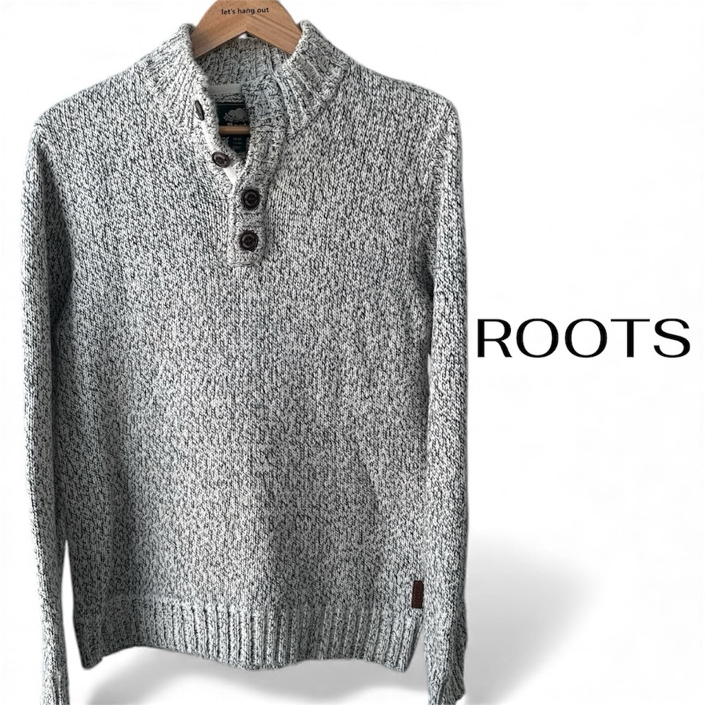ROOTS Knit Heathered Grey 1/4 Button Down Sweater | Medium